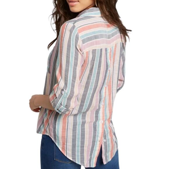 New York & Company Striped long sleeve shirt Large - Picture 2 of 6